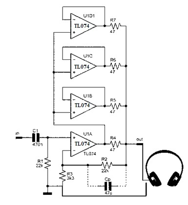 Fig 3 TL074 OMP Headphone Amplifier Circuit