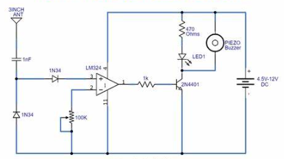 Fig.2 LM324 IC based Cell phone Detector Circuit Diagram