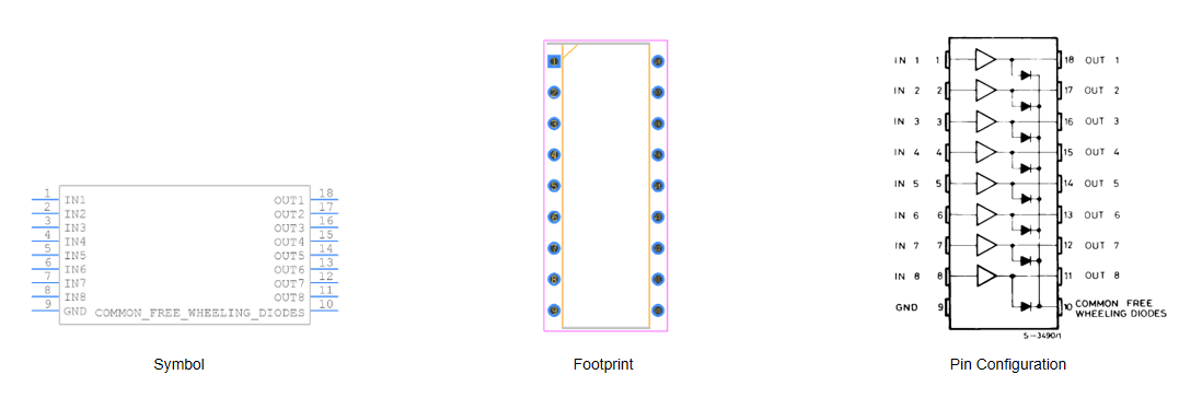 Fig.1 Symbol, Footprint and Pin Configuration of ULN2804A